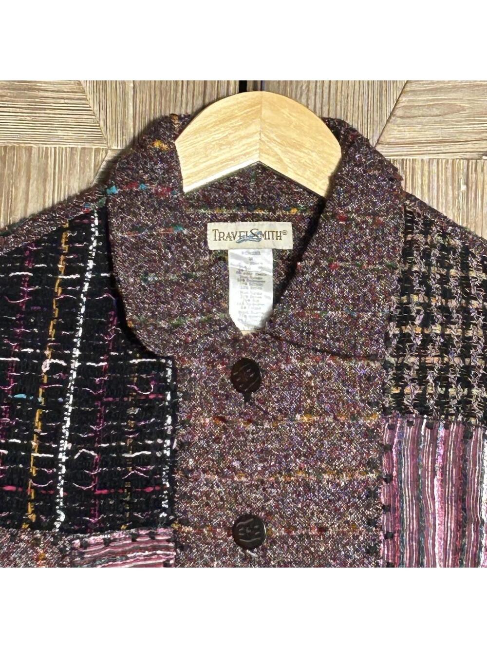 TravelSmith Vintage Purple Patchwork Button-Up Jacket Womens Size M Silk Boho - Picture 3 of 9